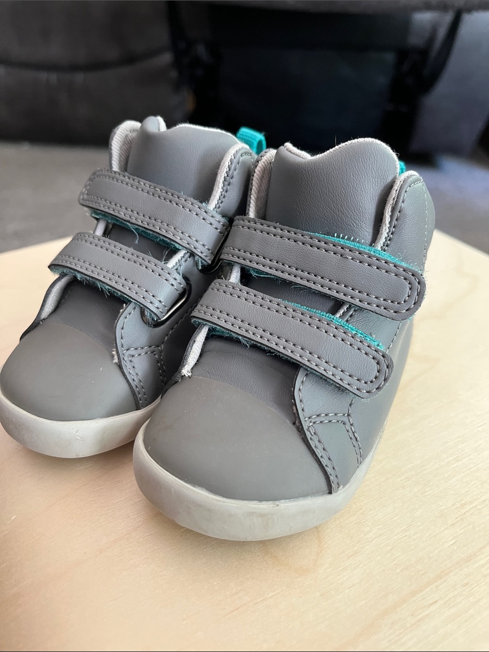 Ten Little Kids Grey Velcro Sneakers with Teal Accents